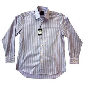 David Donahue Lilac Purple Mens Stripe Shirt Sz 16 34 NWT